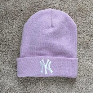 pink New York Yankees beanie hat